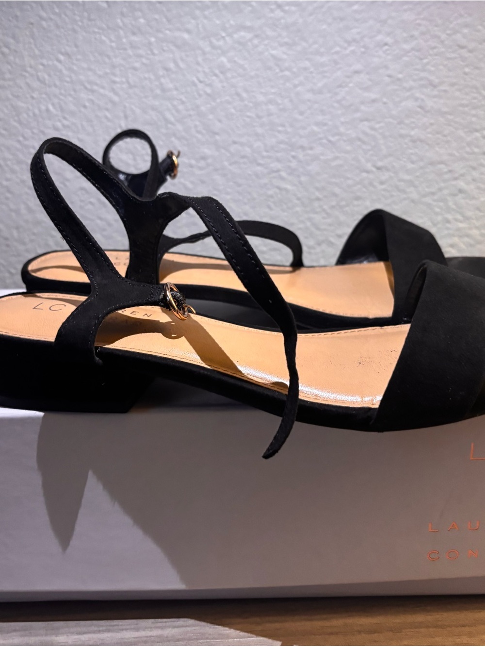 LC Lauren Conrad Black Suede Open-Toe Block Heel Sandals